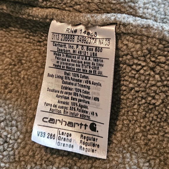 Carhartt Beige Sleeveless Vest with grey sherpa lining - Picture 3 of 6